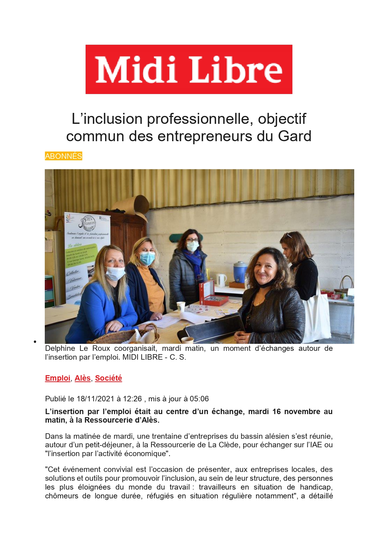 Linclusion professionnelle objectif commun des entrepreneurs du Gard page 0001